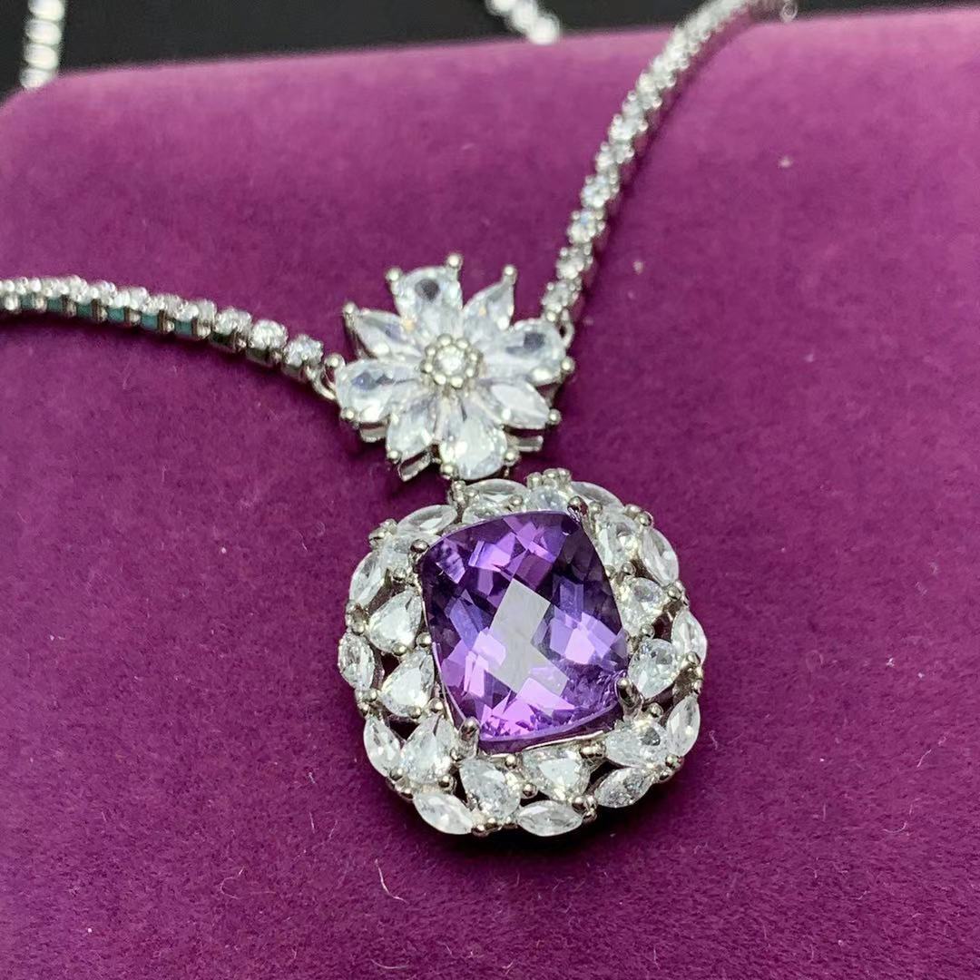 Luxury 925 silver inlaid natural amethyst necklace