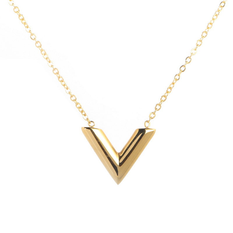 [DF]2023 New Arrival  Minimalist Gold VShaped Alphabet Pendant Necklace  Women's Collarbone Chain  Fashionable Accessory for Trendsetters