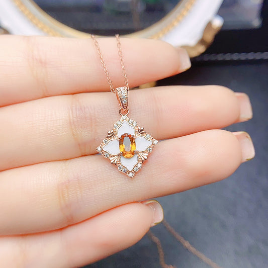 Explosive natural citrine pendant S925 silver set center stone 4*6 hot sale in Europe and the United States