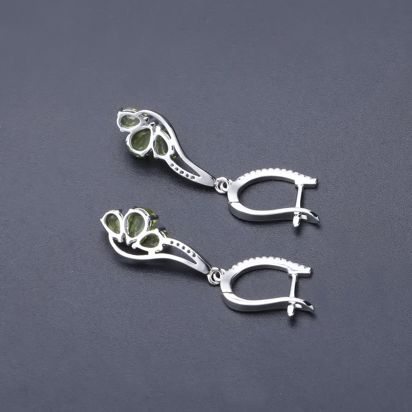 Boucles d'oreilles en olivine naturelle au design tendance en argent sterling s925 incrusté de boucles d'oreilles colorées naturelles