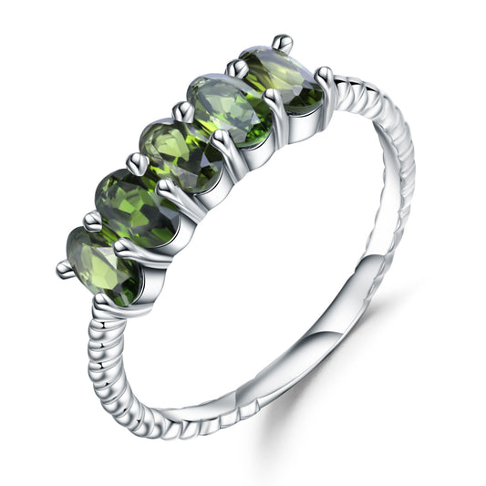 Bague en diopside naturelle à la mode en argent s925 avec pierres précieuses incrustées de pierres précieuses naturelles colorées