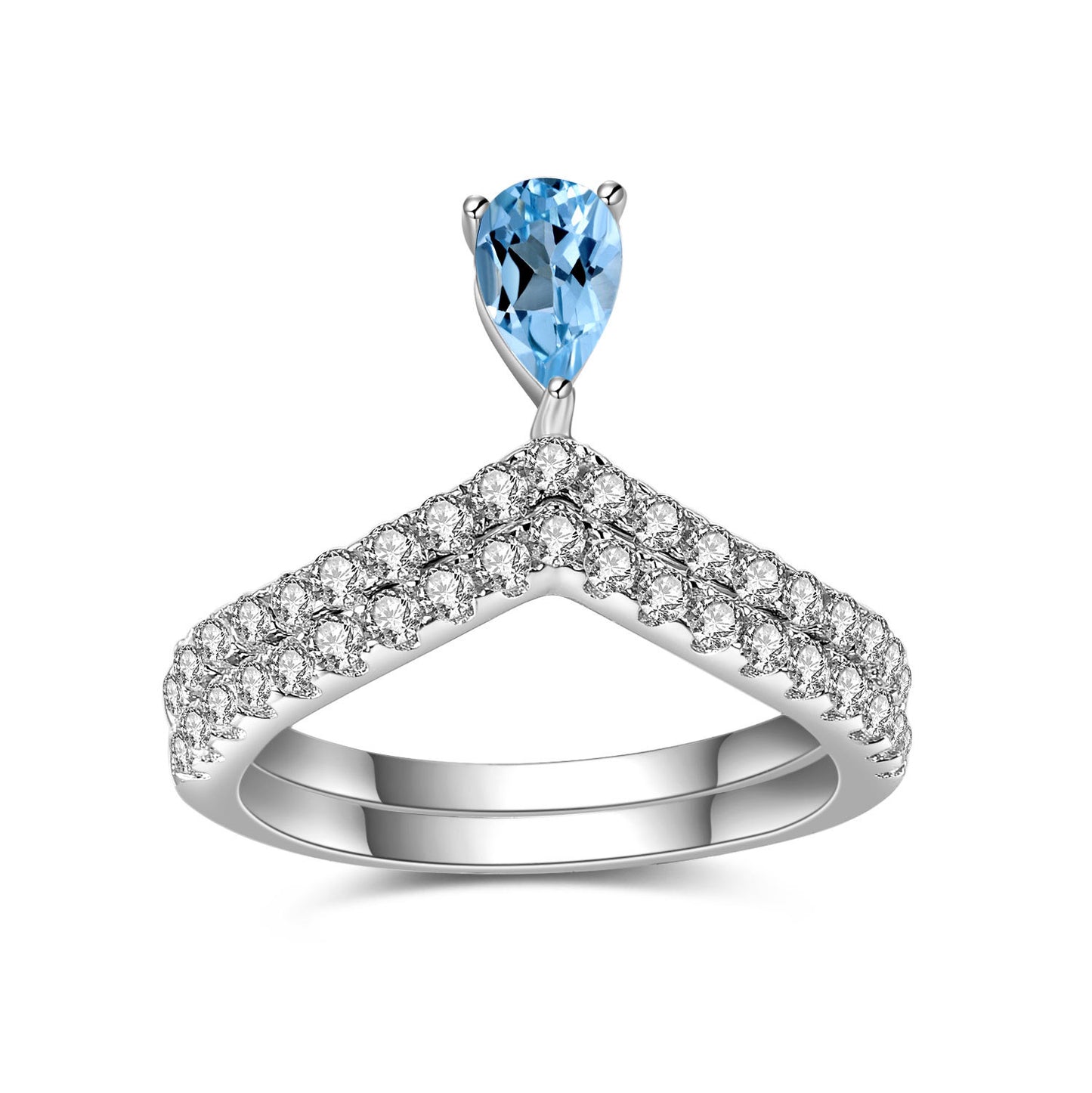 Fashionable and Luxury V-shaped Design Sense Gemstone Set Ring s925 Silver Inlaid with Natural Color Treasure Topaz Ring