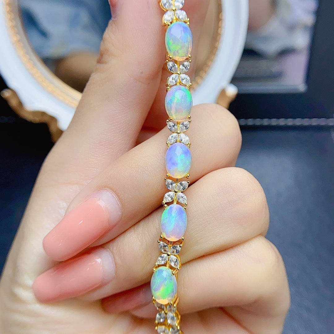 Natural Opal bracelet S925 silver inlaid main stone 6*8 sales