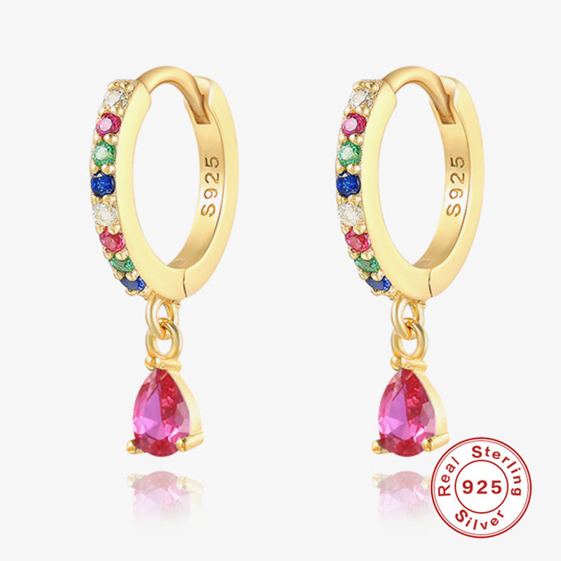 Pendientes colgantes de diamantes en plata de ley S925 con diamantes de colores elegantes