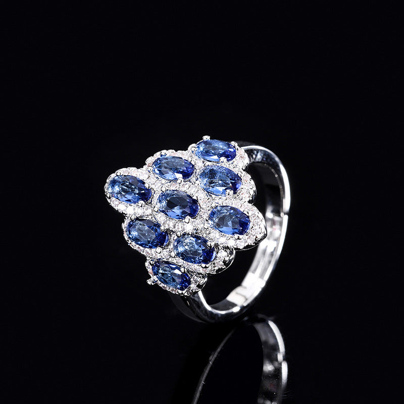 Anillo con incrustaciones de diamantes creativos para mujer con simulación geométrica de degradado y apertura ajustable