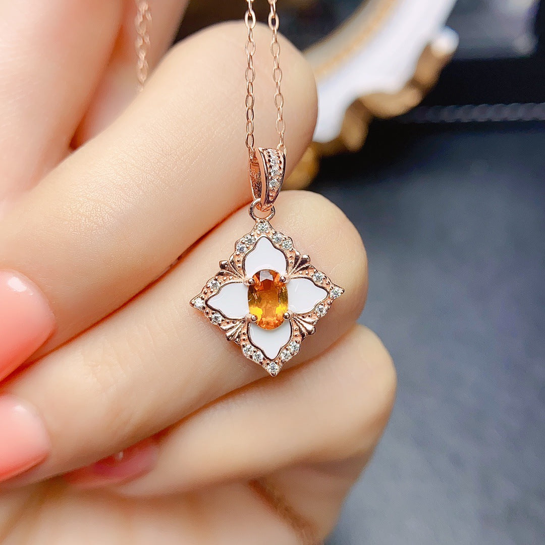 Explosive natural citrine pendant S925 silver set center stone 4*6 hot sale in Europe and the United States