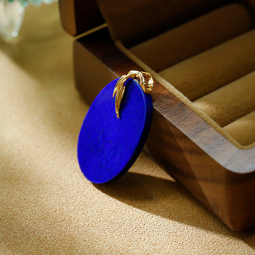 S925 silver gold-plated lapis lazuli oval pendant is atmospheric and simple