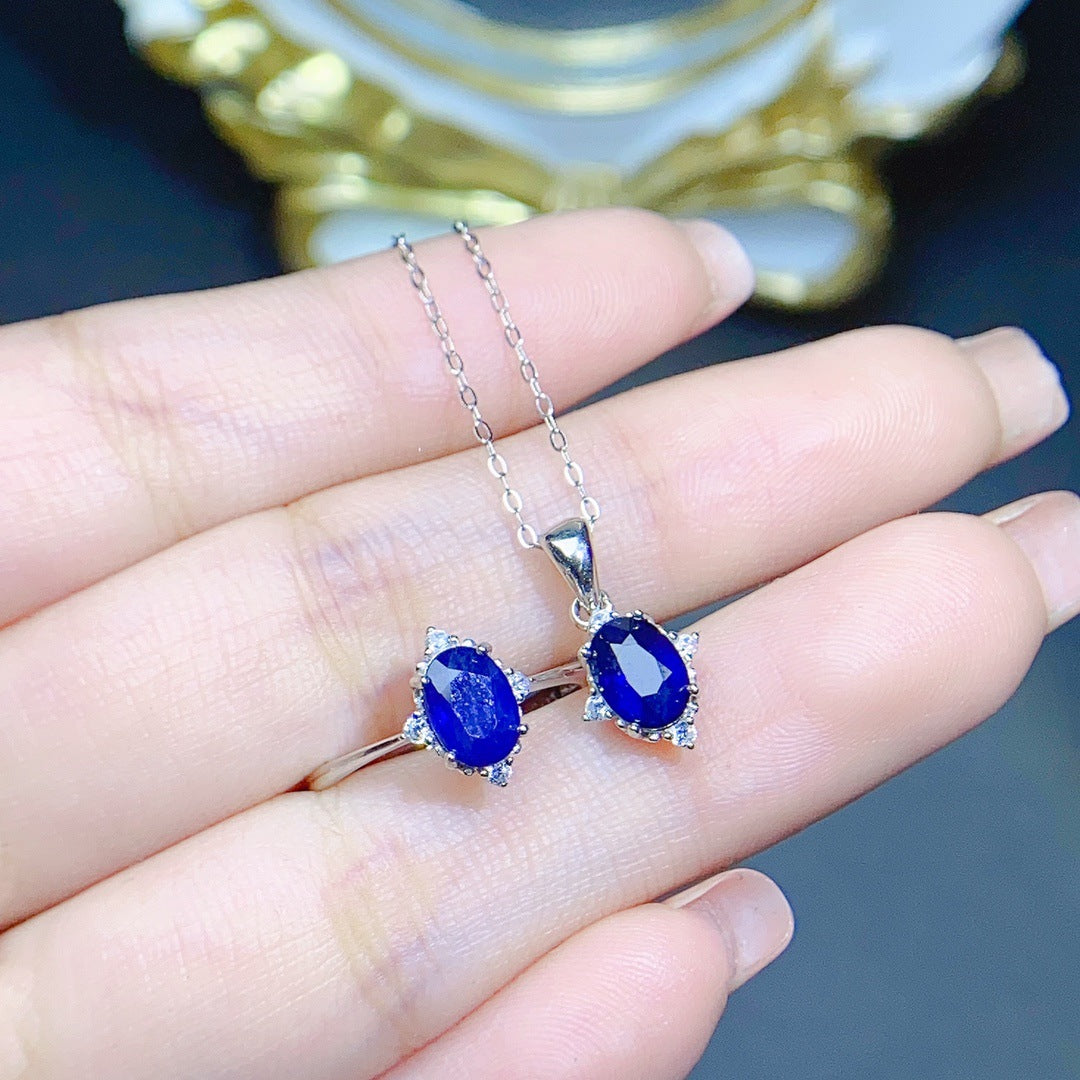 natural sapphire suit S925 silver inlaid main stone 5*6