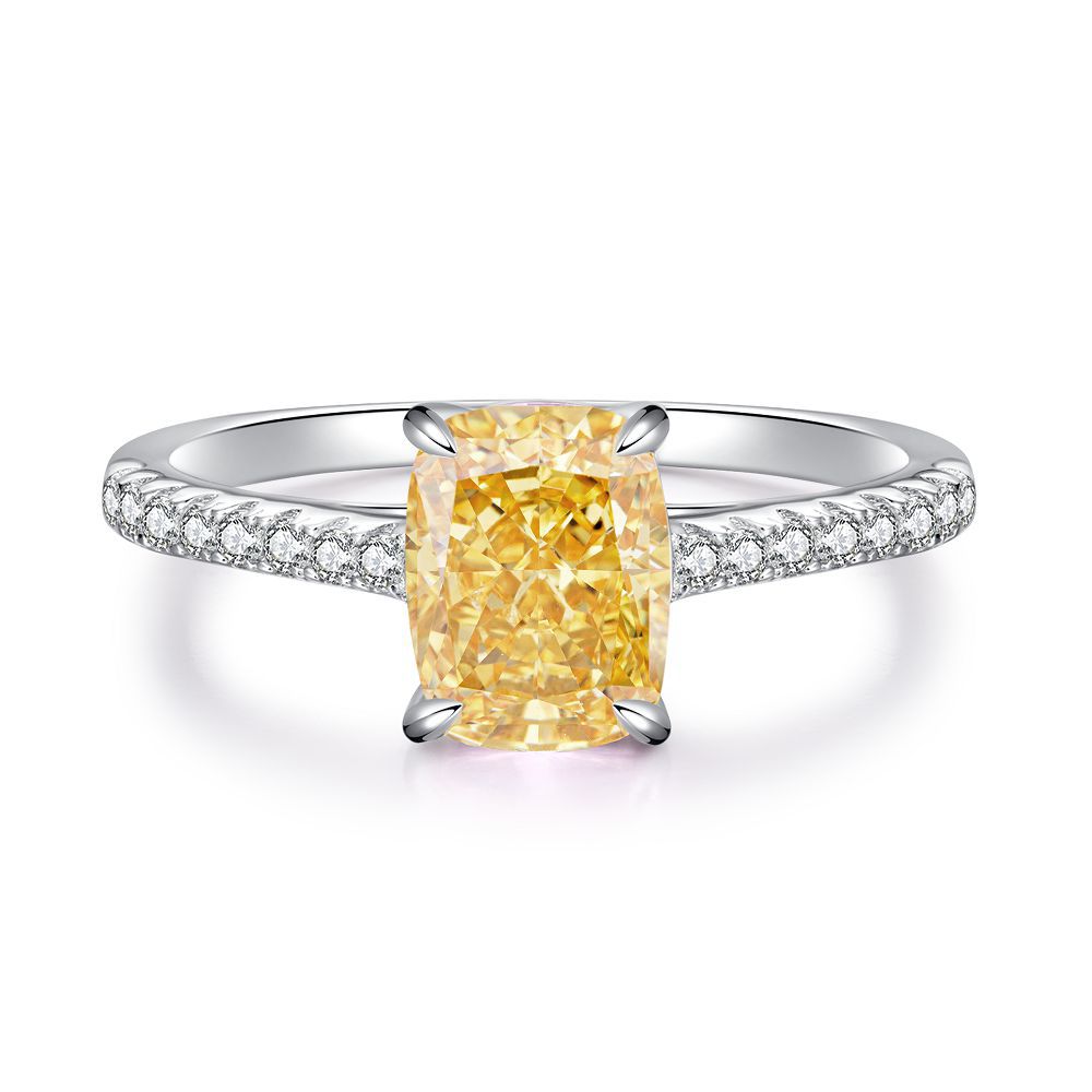 Bague de mariage en argent pur S925, diamant jaune, fleur de glace, Zircon 8A, pour femmes