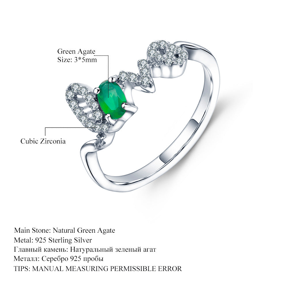 Anillo de amatista para mujer en plata de ley 925 con incrustaciones de tesoros naturales y coloridos con la letra LOVE