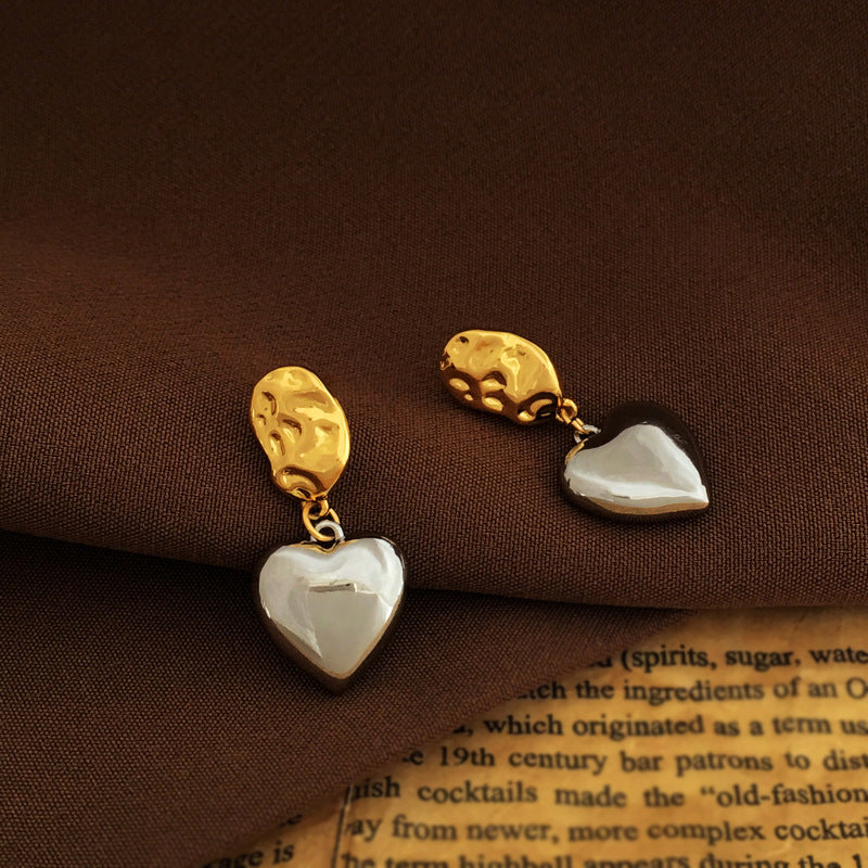 [DF]S925 argent aiguille personnalité contraste amour coeur type boucles d'oreilles mode à la mode style froid boucles d'oreilles simples boucles d'oreilles