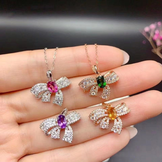 925 silver encrusted natural diopside amethyst topaz pendant butterfly