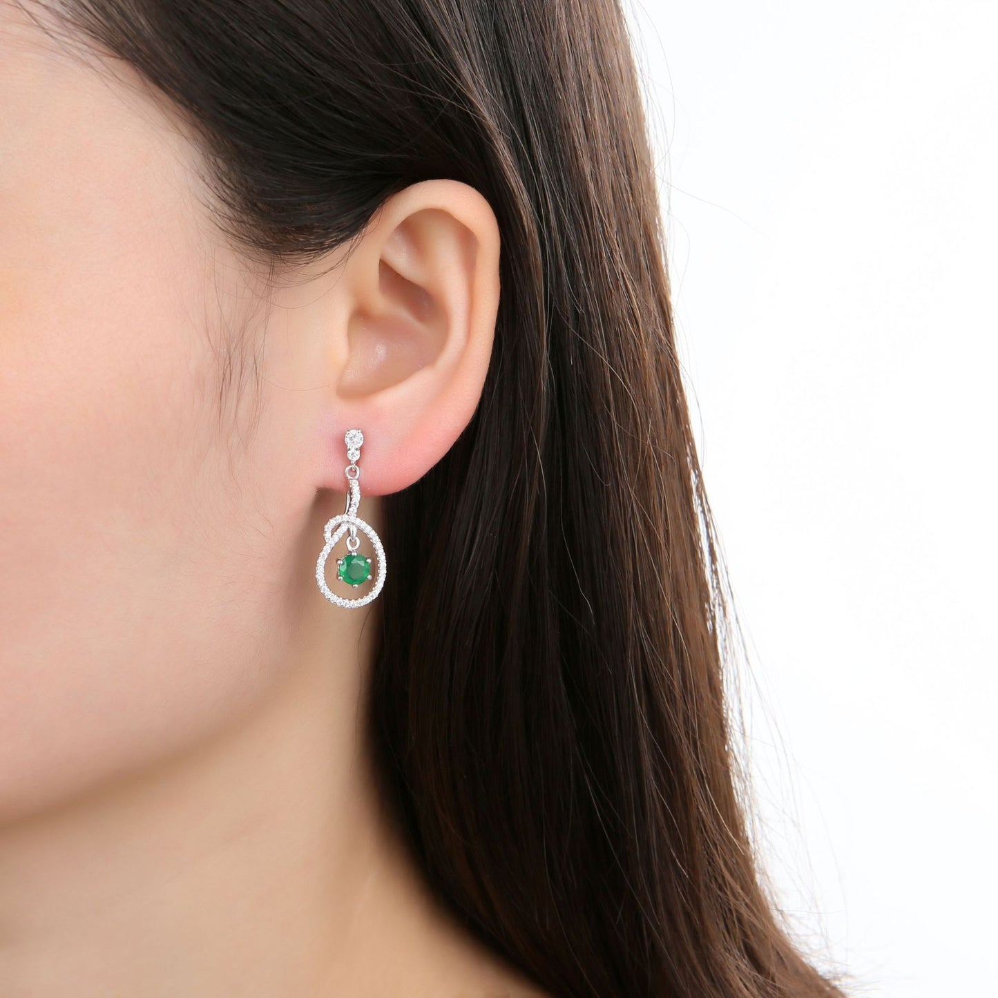 Natural Stone Earrings, European and American Fashion Personality Inlaid with Green Agate Gemstone s925 Silver Earrings and Earstuds