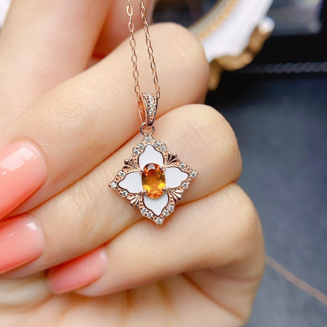 Explosive natural citrine pendant S925 silver set center stone 4*6 hot sale in Europe and the United States