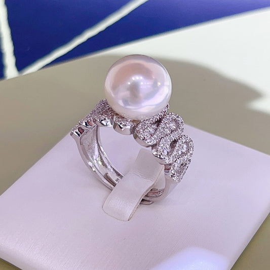 [DF]Radiant Elegance: 10-13mm Edison Pearl Silver Snake Ring