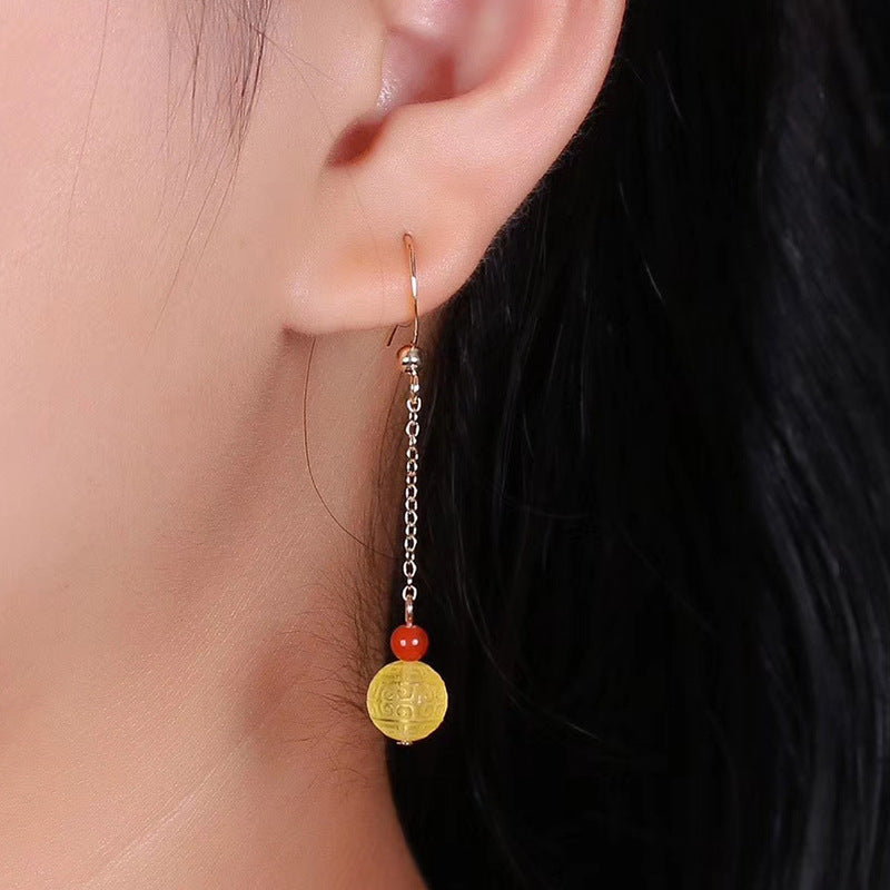 Natural beeswax ear hook Jin Po amber paperback bead ear line