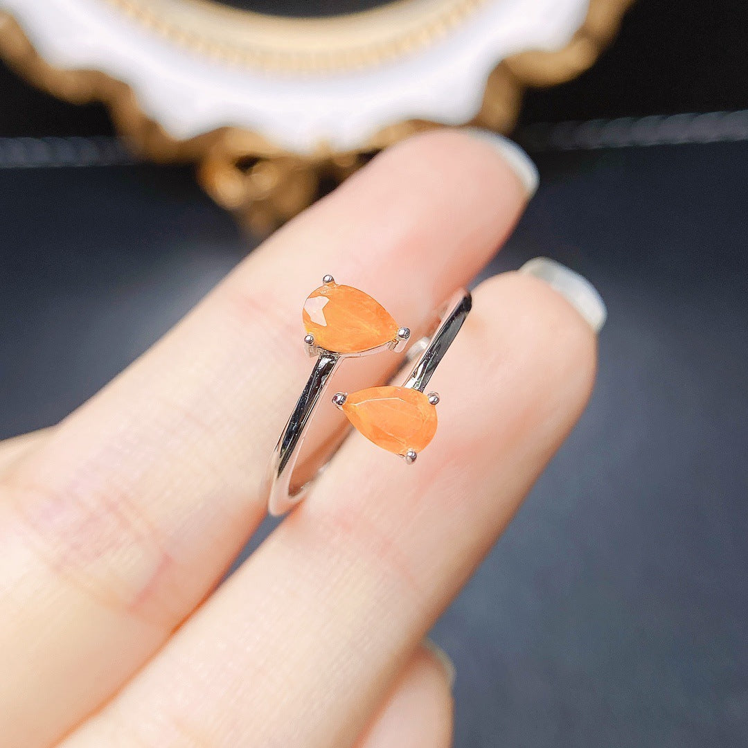 Natural Fire Opal Ring S925 silver set main stone 4*6 selling