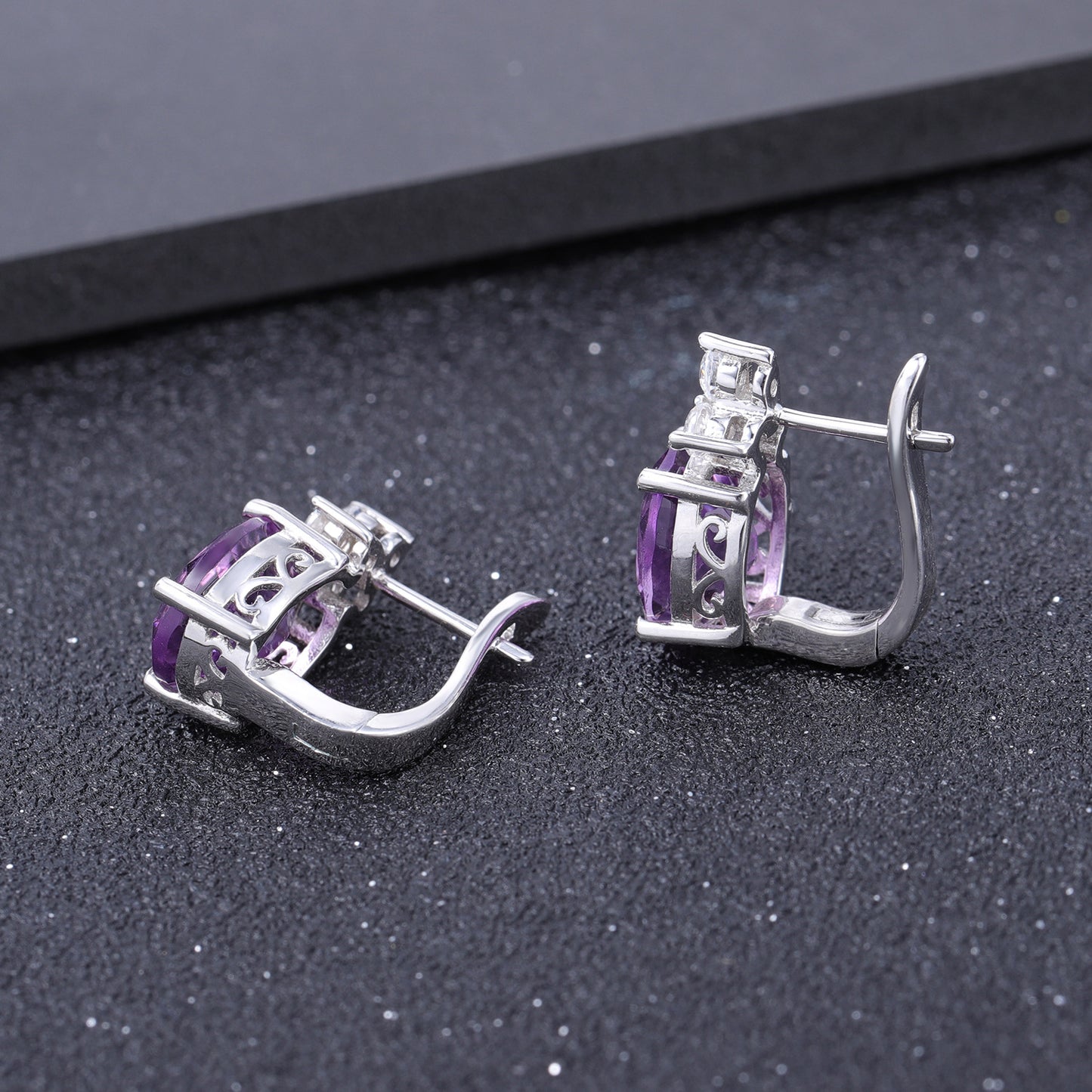 Boucles d'oreilles améthyste et pierres précieuses en argent S925