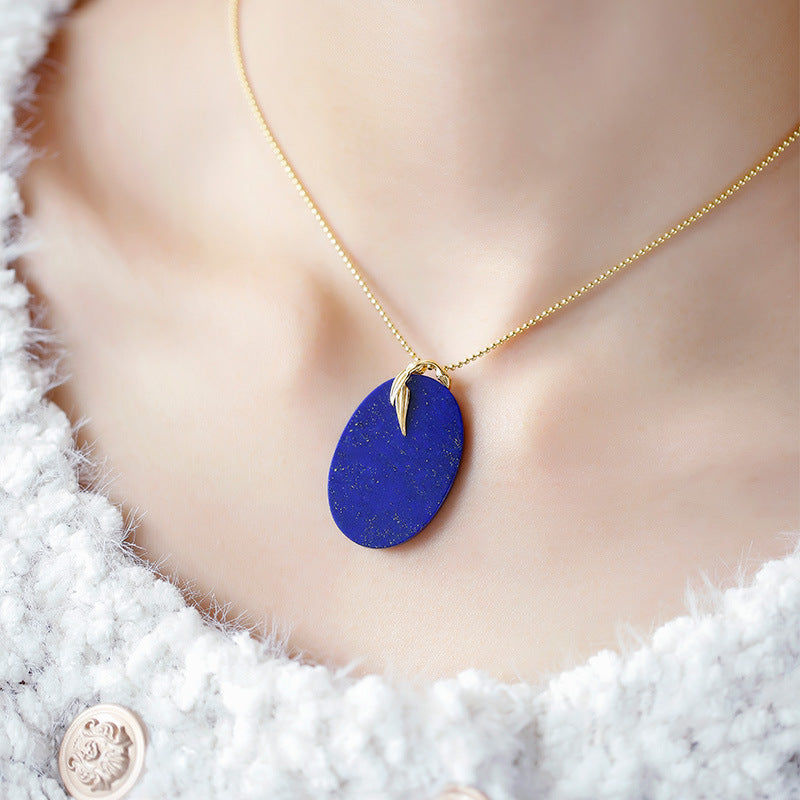 S925 silver gold-plated lapis lazuli oval pendant is atmospheric and simple