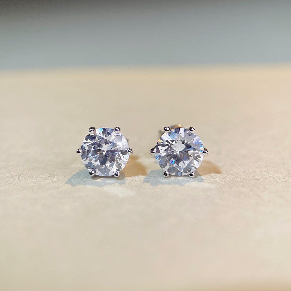 Classic Six Claw Moissanite Earrings S925 Silver Back Earrings 1 Carat Moissanite Stone Earrings