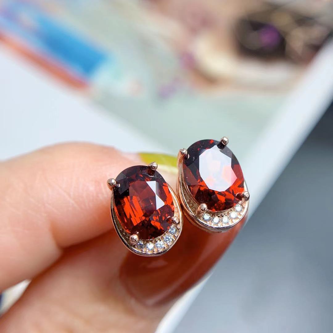 [DF]Elegant 925 Silver Gemstone Earrings - Natural Garnet Charm