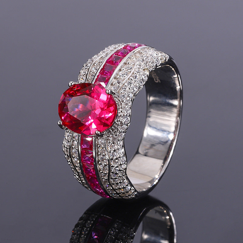 S925 All body Silver Simulated Colorful Treasure Small and Popular Design Retro Ring Female Lead Stone 7 * 9