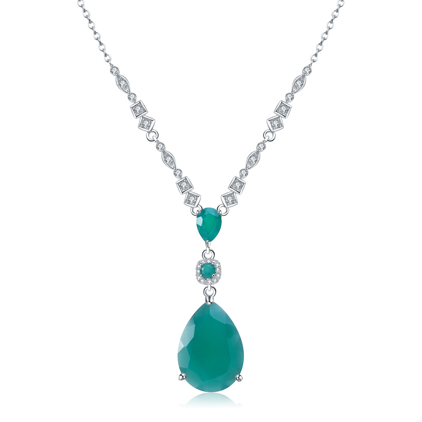 Pendentif en agate verte avec pierres précieuses de couleur naturelle, grande pierre précieuse en forme de poire, en argent sterling S925