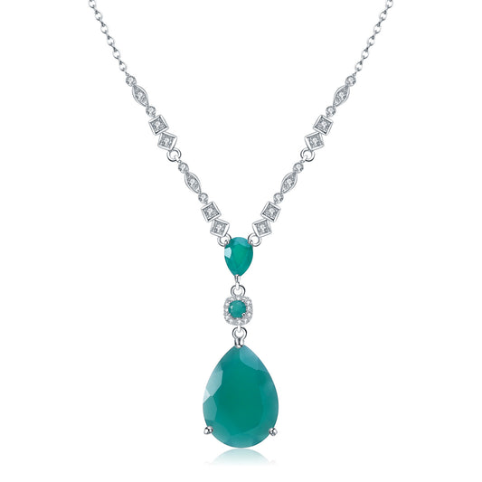 Colgante de ágata verde con piedra preciosa de color natural, colgante de collar de plata de ley S925 con piedra preciosa grande en forma de pera