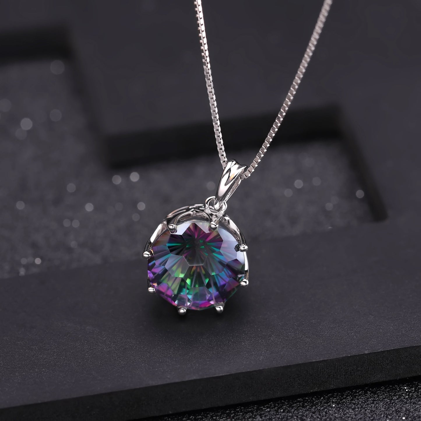 Colorful gemstone necklace with European and American fashion trends and personality s925 silver inlaid crystal necklace pendant