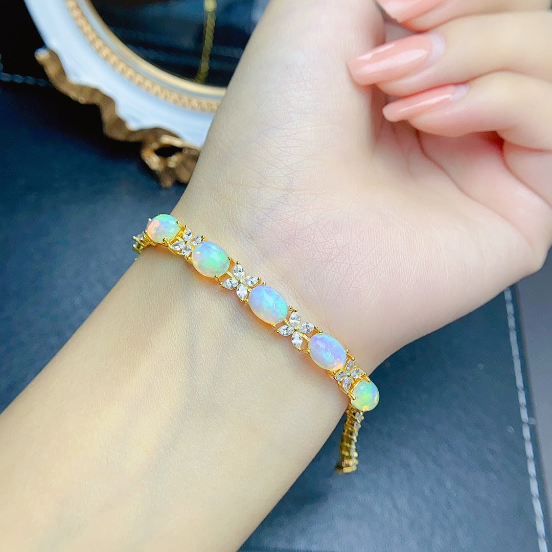 Natural Opal bracelet S925 silver inlaid main stone 6*8 sales