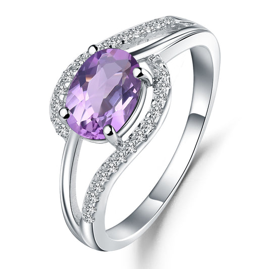 Fashionable and Luxury Natural Amethyst Ring s925 Sterling Silver Inlaid with Natural Colorful Treasure Ring