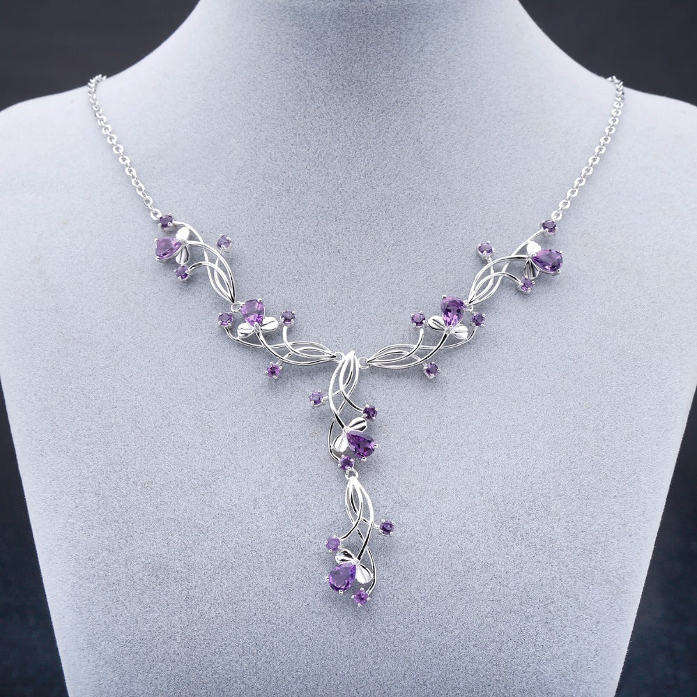 DF Natural gem luxury Boutique necklace female 925 sterling silver inlaid natural amethyst Exquisite Jewellery Romatic gift for women