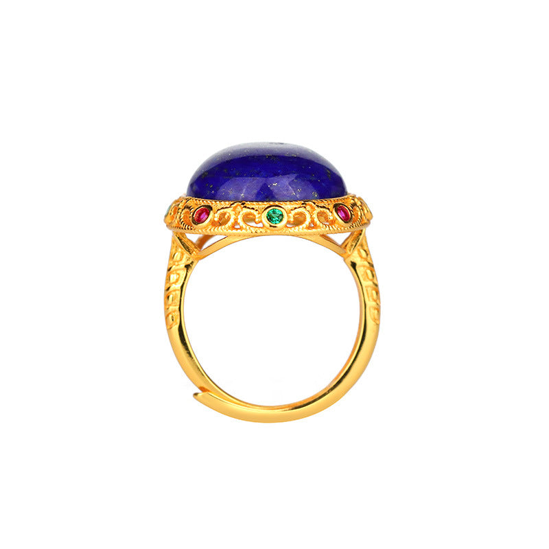 Bague parfaite en Lapis-lazuli naturel incrusté d'or plaqué argent S925