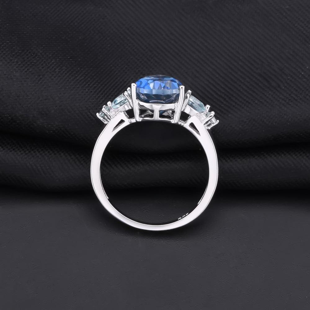 Colored crystal ring with fashionable and high-end feel s925 silver inlaid colored gemstone ring