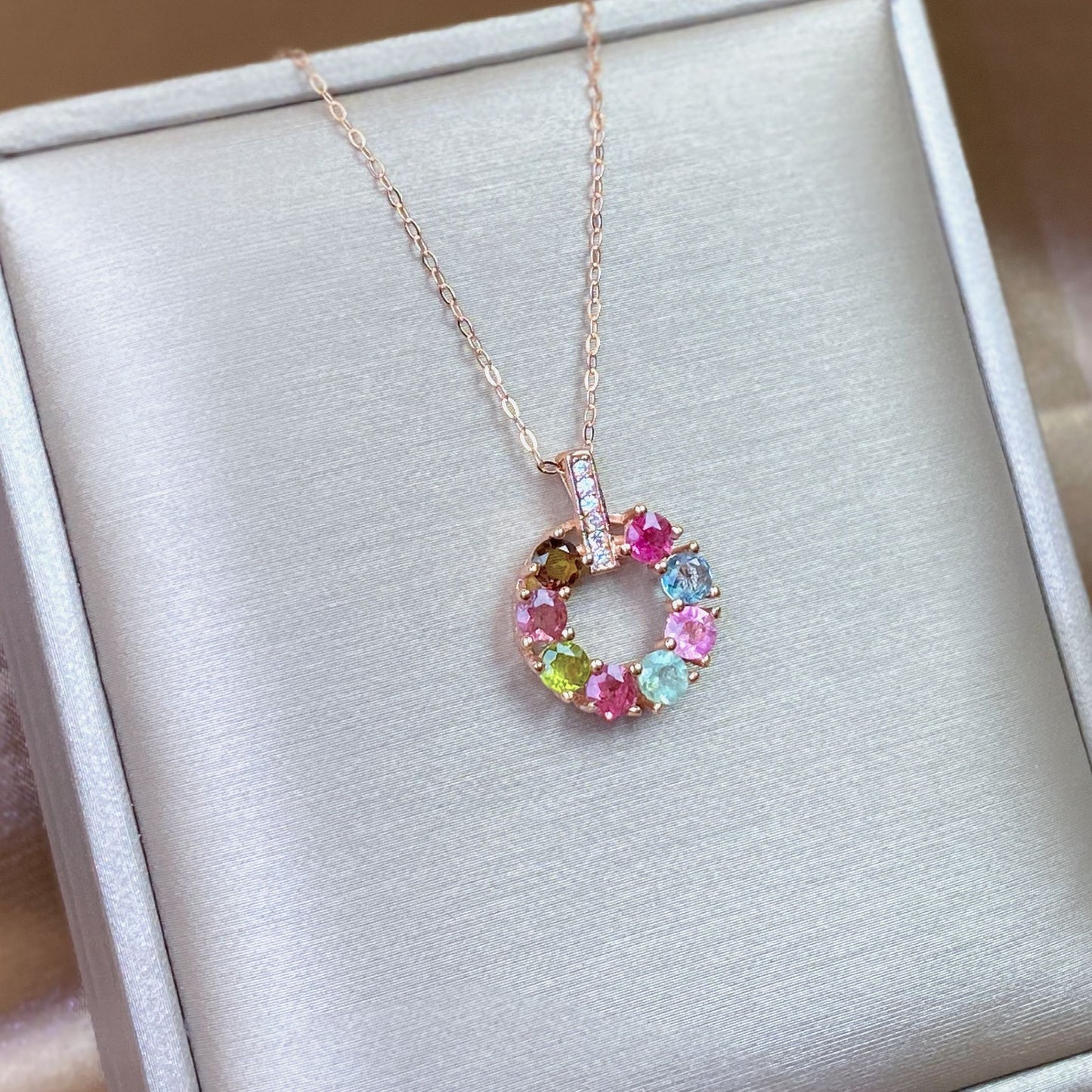 Donut macaron candy color tourmaline pendant women's versatile simple ins style necklace 925 silver color treasure necklace