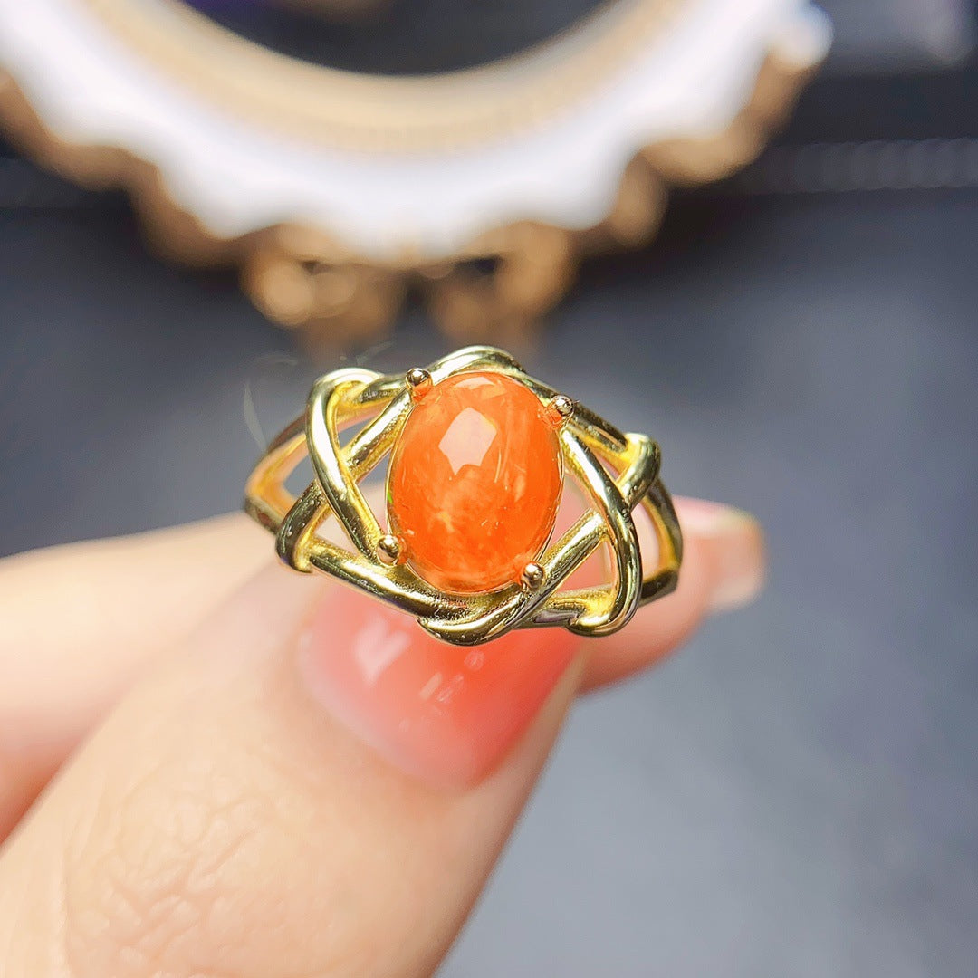 Bague opale de feu naturelle, ensemble en argent S925, pierre principale 7*9, vente