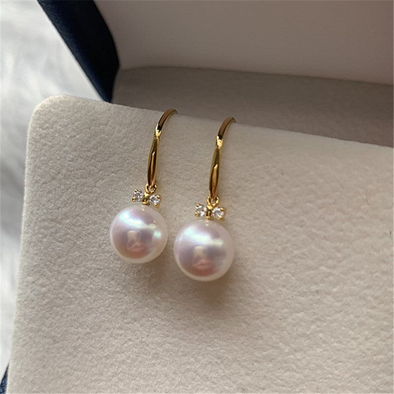 [DF]Elegant Long Silver Akoya Pearl Dangle Earrings - 7-10mm