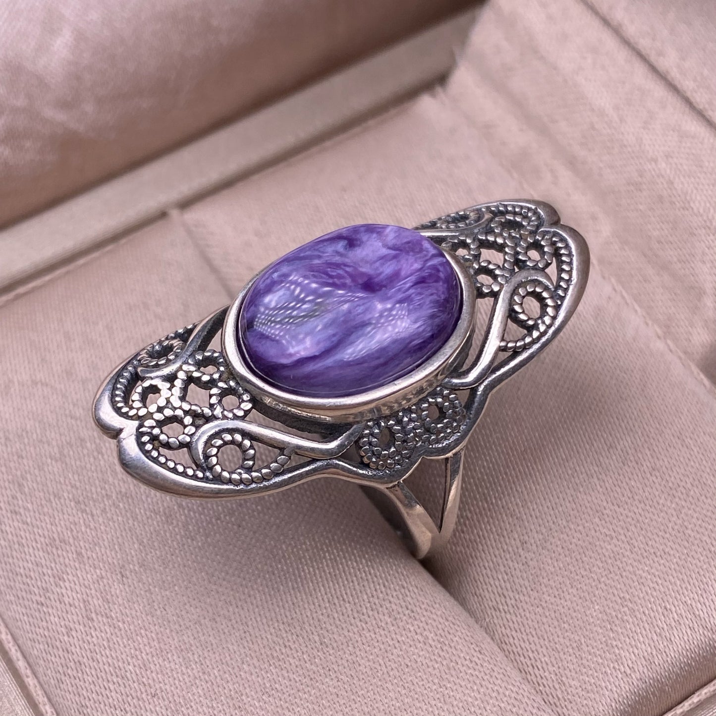 Anillo de amatista con dragón morado y incrustaciones de plata S925 Anillo de reina vintage