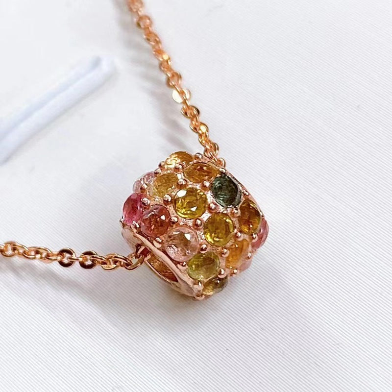 Natural tourmaline pendant inlaid with S925 silver