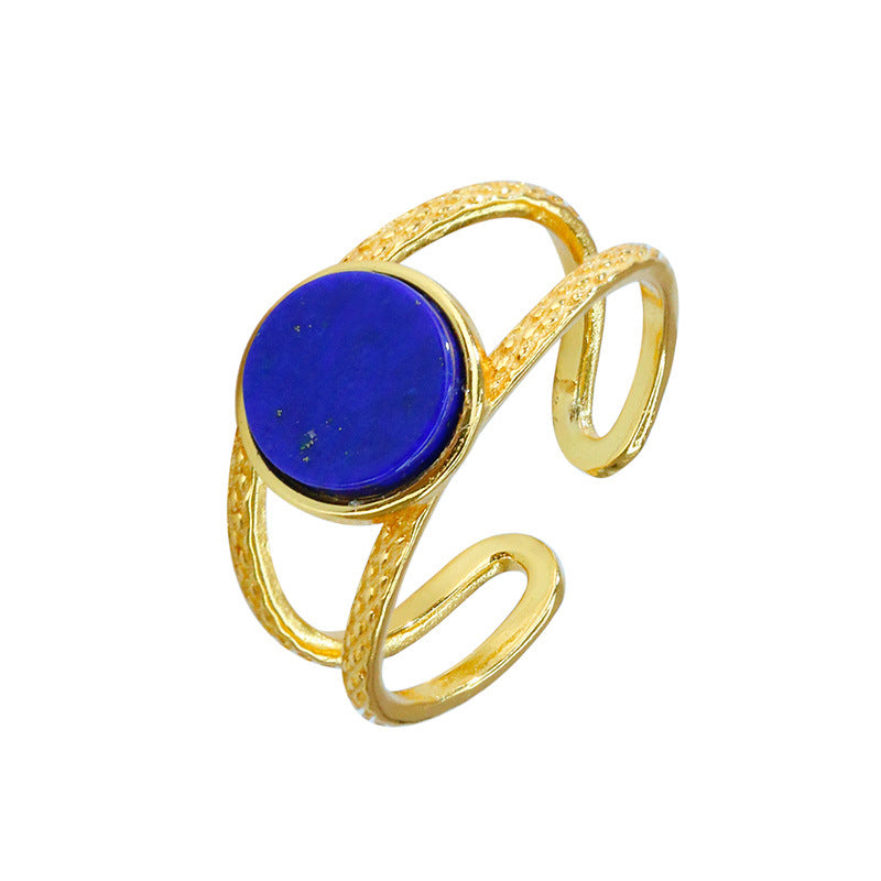 Bague lapis lazuli en argent plaqué or S925, ajourée à la mode