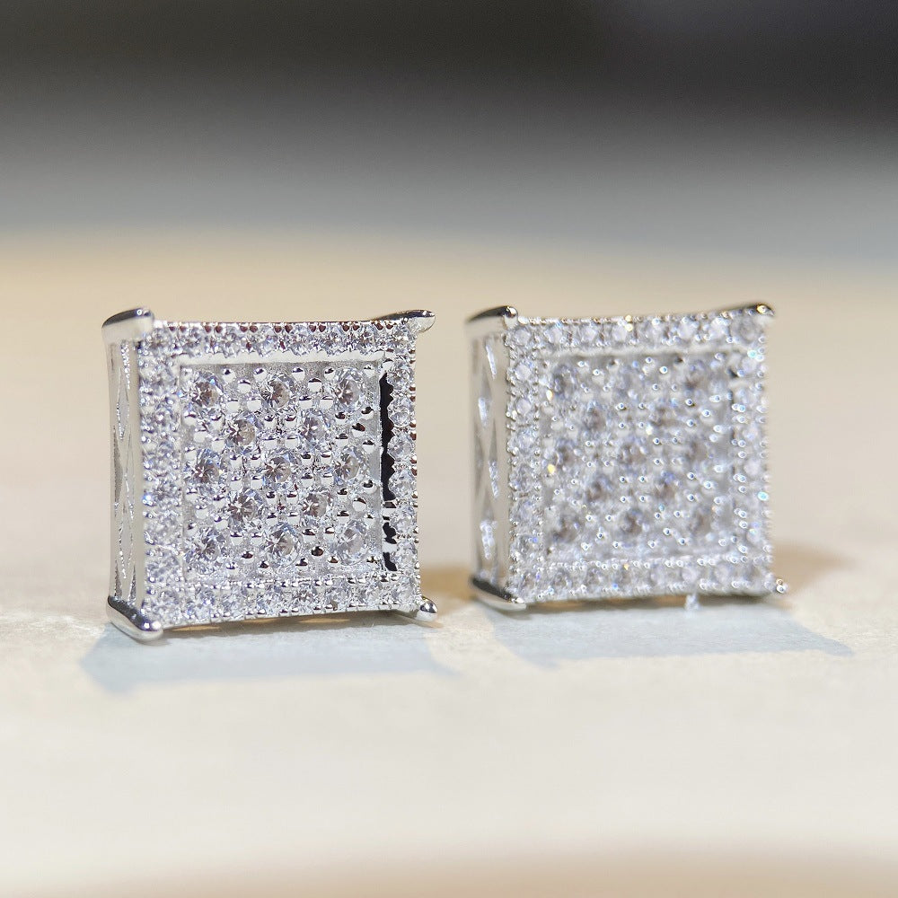 S925 sterling silver moissanite stud earrings square diamond earrings