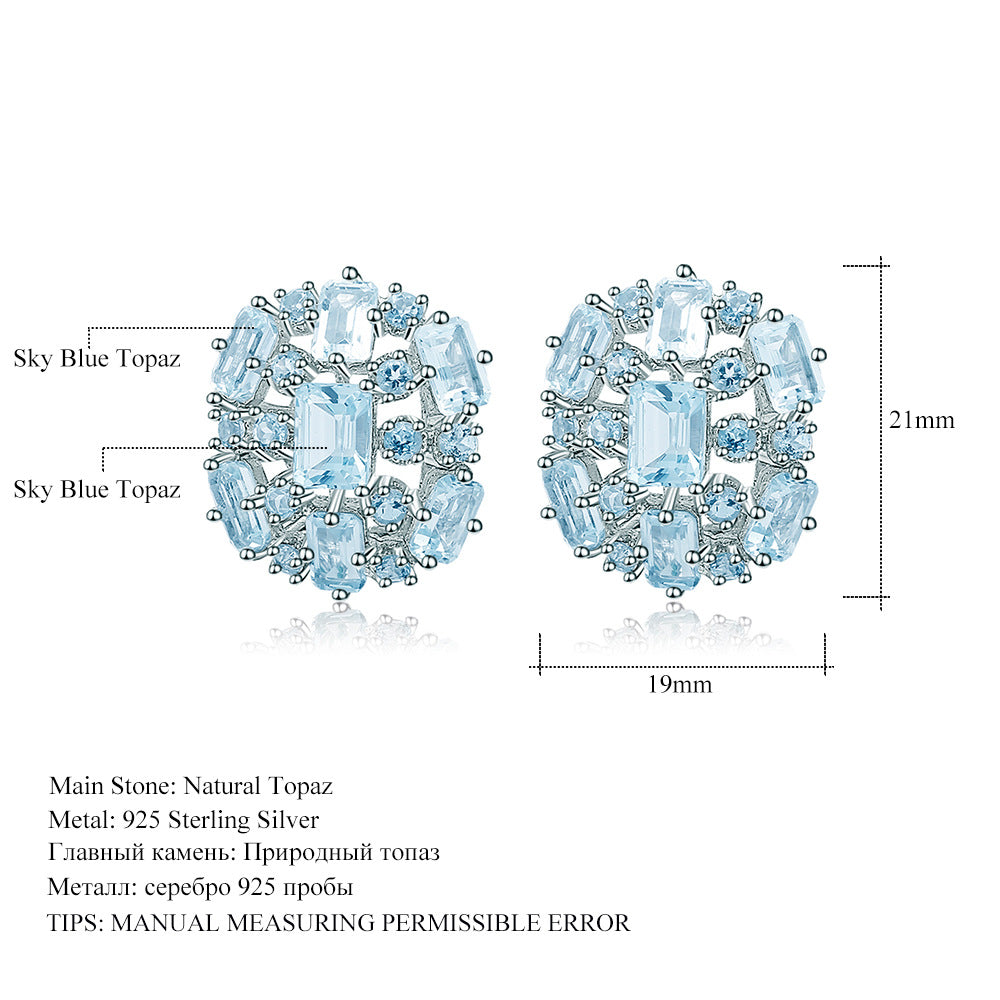 Pendientes de topacio natural con juego de grupos de sentido avanzado Pendientes de tesoros coloridos naturales de plata S925