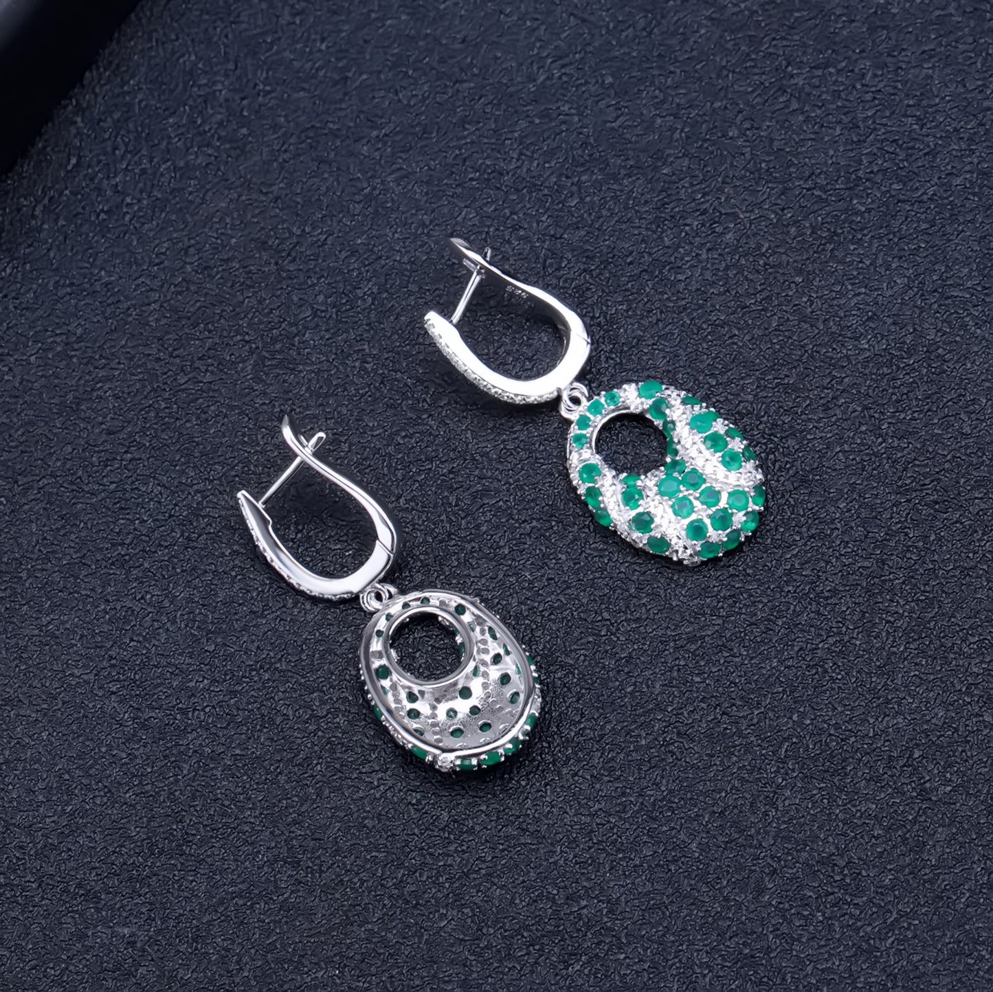 Natural Green Agate Earrings S925 Silver Inlaid Natural Colored Stone Earrings Earrings