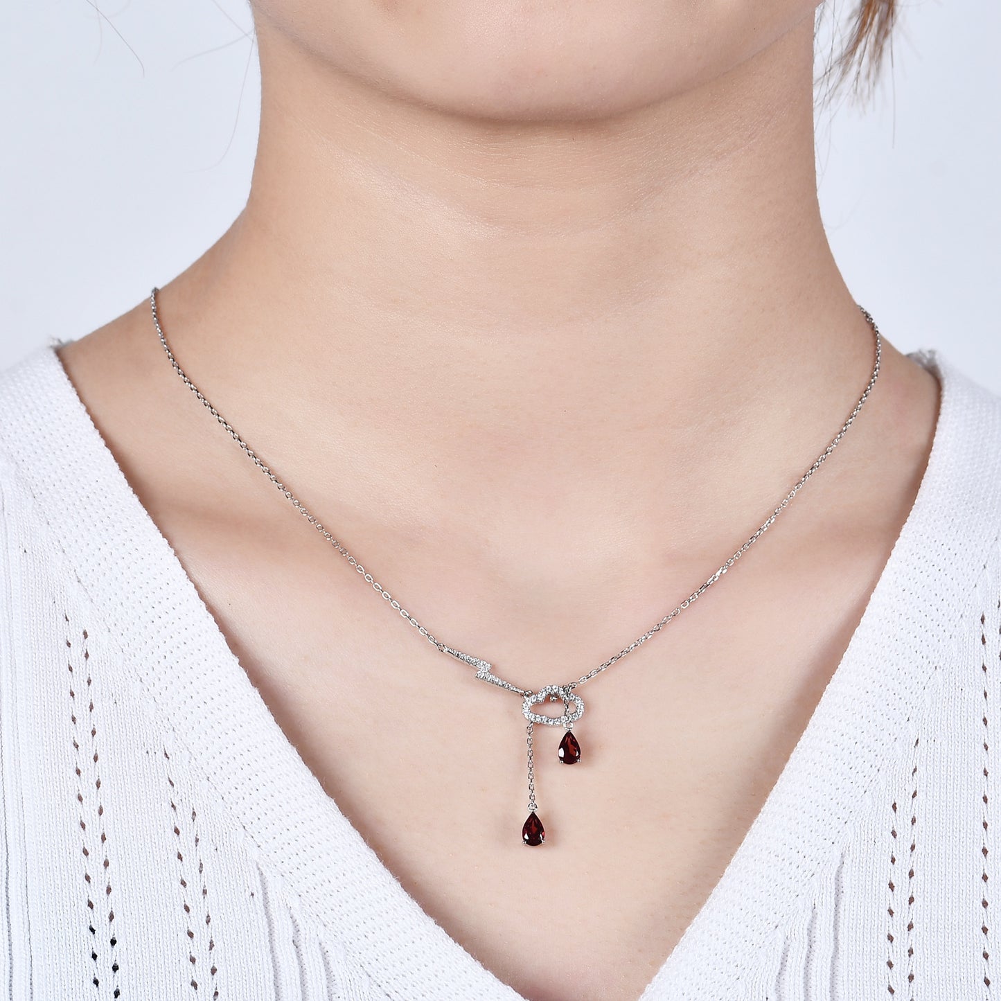 Stud Necklace Set s925 Silver Inlaid Garnet Jewelry Set