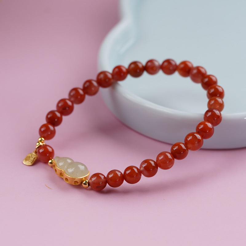 Pulsera de un solo bucle de ágata roja natural del sur con jade dorado Pulsera de la marca Xiaofu