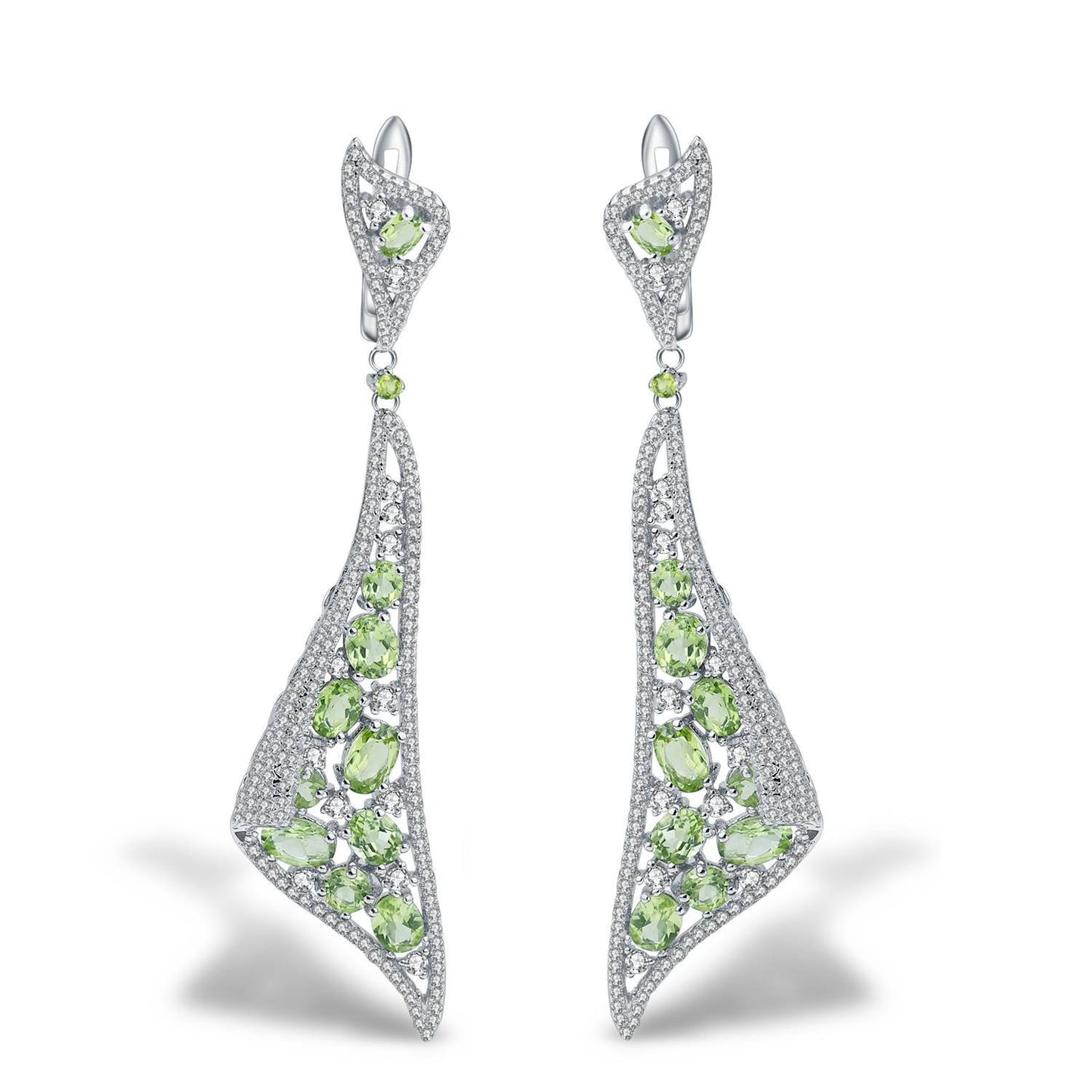 Long earrings inlaid with gemstones 925 silver natural olivine earrings earrings