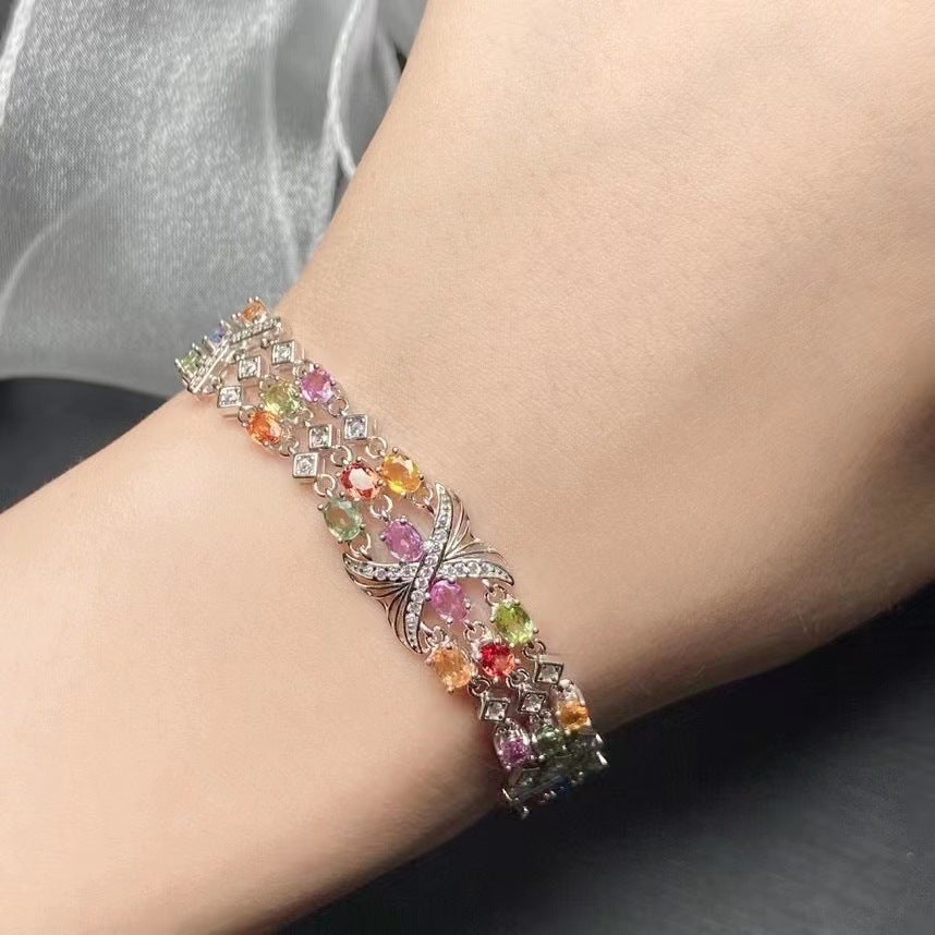 Bracelet saphir de couleur naturelle, large bracelet sens au design papillon