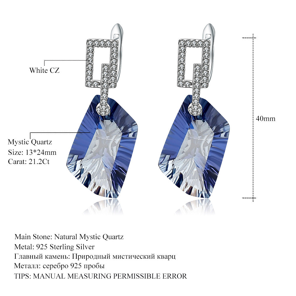 Advanced natural tea crystal earrings with fashionable design sense s925 silver irregular large carat natural gemstone earrings