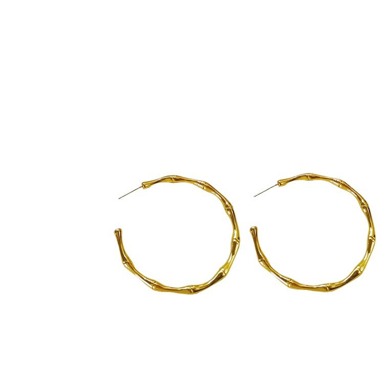 [DF]Gold-plated S925 silver needle personalized bamboo C-shaped earrings with exaggerated temperament and cool style earrings with large earrings.