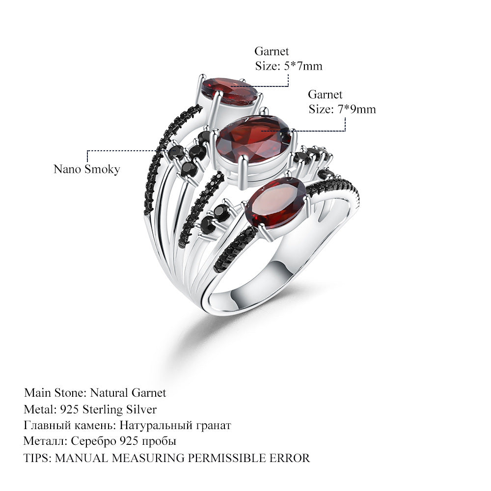 Natural Garnet Ring s925 Silver Natural Color Treasure Ring